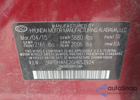 2016 Hyundai Elantra Se из США, поврежденный, VIN 5NPDH4AE2GH653924